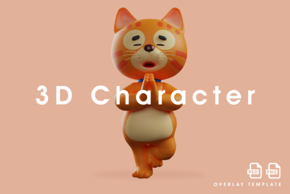 3D Cat Cartoon Design Clasping Hands