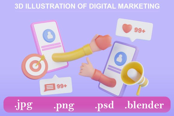 3D Illustration Digital Social Marketing