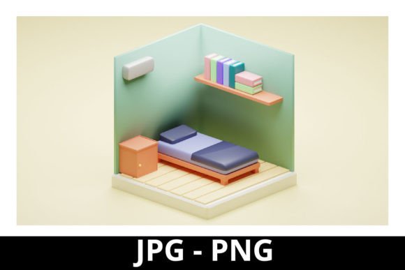 3D Isometric Cute Bedroom for Design