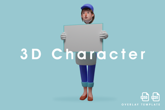 3D Waiter Cartoon Design with Whiteboard