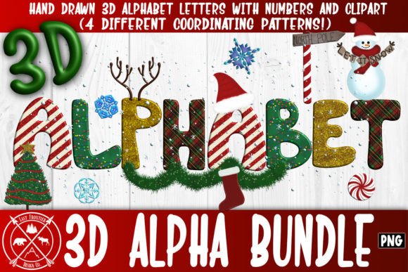 Christmas 3D Hand Drawn Alphabet Bundle
