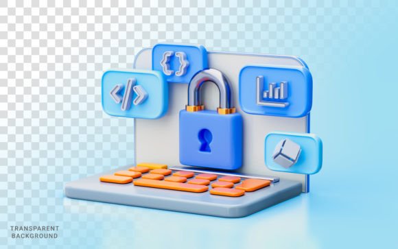Laptop Lock Coding Sign 3D Illustration: A Practical Tool for Digital Security